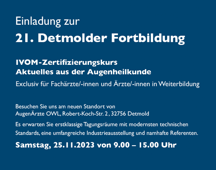 21. Detmolder Fortbildung für Fachärzte/-innen und Ärzte/-innen in Weiterbildung am am 25.11.2023